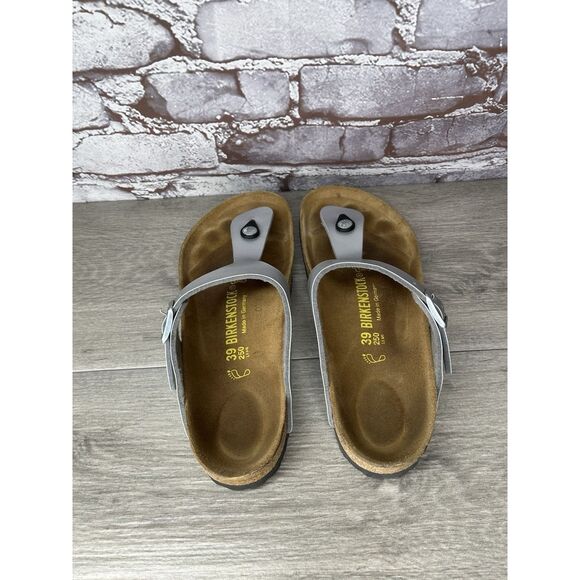 Birkenstock Gizeh Silver Birko Flor Leather Thong Sandals Women Sz 39EU/8.5M US - Picture 16 of 16